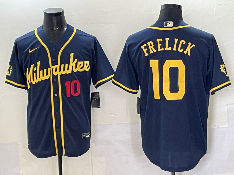 Men Milwaukee Brewers #10 Frelick blue MLB 2025 Nike Jersey 005->milwaukee brewers->MLB Jersey